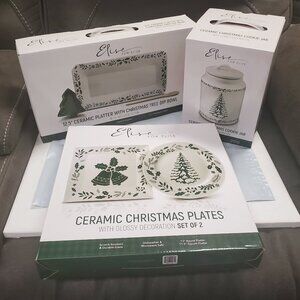 Home Decor - Christmas - Elise by Elise Ceramic Platters & Cookie Jar - Lot of 3